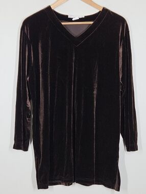 Vtg 90s Y2K Brown Velvet Long Sleeve Tunic Top Fairy Festival Whimsigoth Boho M